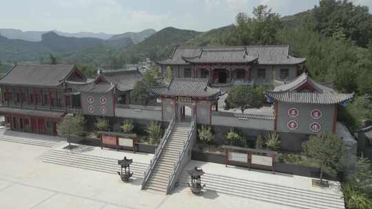 新农村法官庙寺庙祈福航拍视频素材模板下载