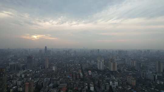 江西南昌城市清晨日出彩霞航拍