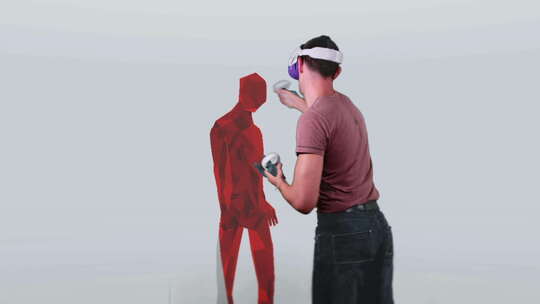 虚拟人戴头盔玩电子游戏