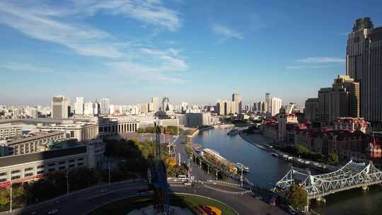 天津海河风景世纪钟广场城市风光航拍