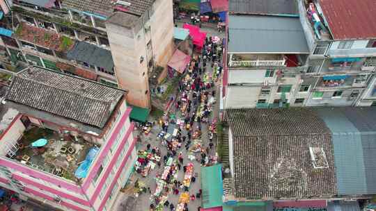 农村集贸市场菜市场农贸市场集市赶集航拍