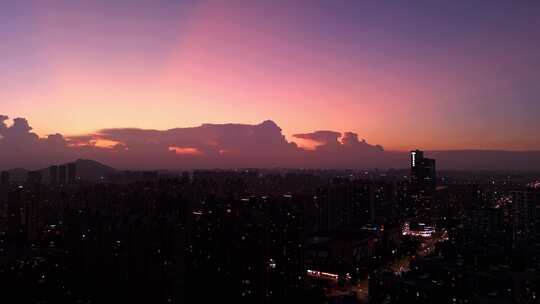 城市落日晚霞夜景