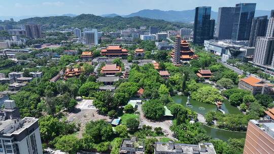 福州西禅古寺航拍寺庙古建筑城市景观风景