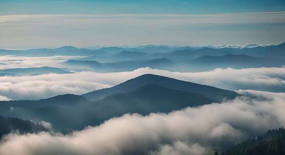 森林云海阳光山峰云雾大自然树林丁达尔效应