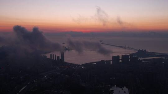 珠海澳门港珠澳大桥日出航拍视频