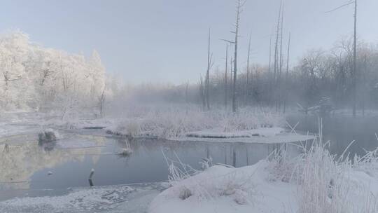 唯美长白山原始森林日出雪景航拍视频素材模板下载