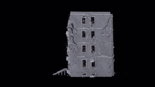 建筑物倒塌破碎特效合成带通道 (1)视频素材模板下载