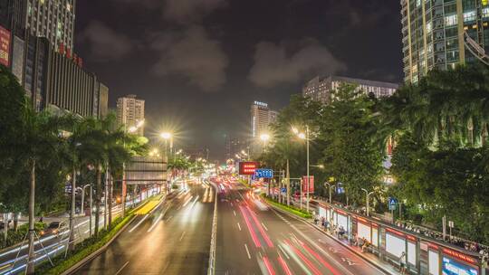 广西南宁民族大道夜景交通车流延时摄影