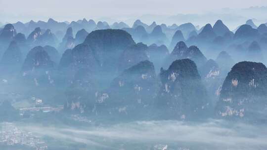 航拍山水水墨意境自然风光