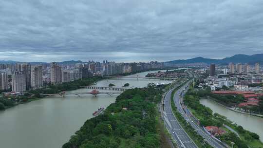 漳州航拍城市建筑风光九龙江西溪两岸经济