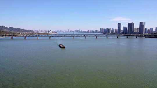 杭州钱江一桥两岸大全景视频素材模板下载