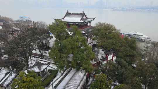 武汉汉阳区晴川阁雪景航拍