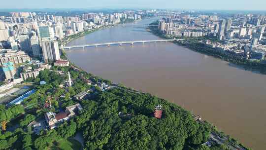 中国株洲夏季湘江航拍