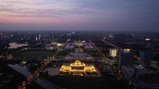 河南周口城市夜景交通航拍