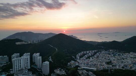 三亚湾城市晚霞航拍