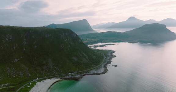 维克海滩，挪威，山脉，海洋