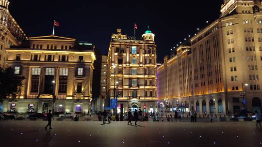 上海南京东路外滩外白渡桥黄浦区夜景4K实拍