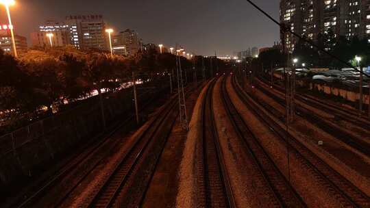 夜晚的铁路高铁延时