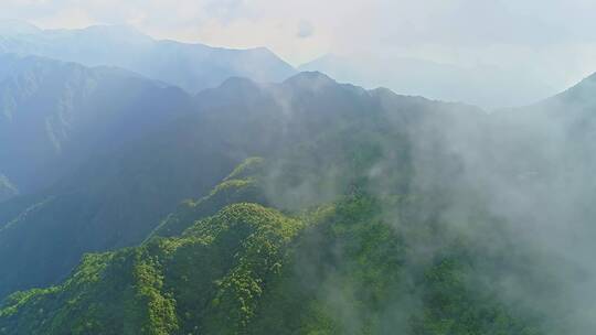 航拍云雾中的羊狮慕景区