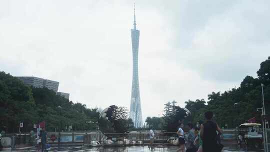 4K广州塔博物馆图书馆花城汇阴雨天游客