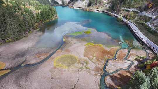 航拍九寨沟秋景彩林川西秋天原始森林五花海