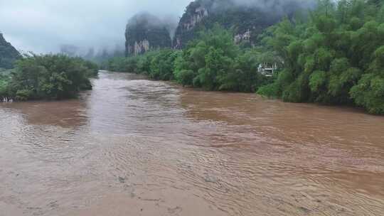 桂林夏季暴雨洪水航拍