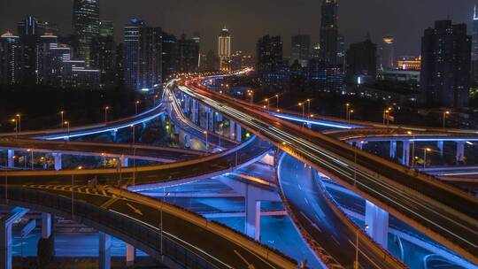 上海_成都北路_延安高架桥_夜景车流延时4K视频素材模板下载