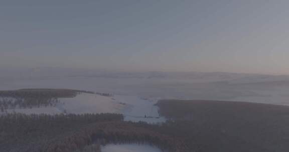 中国最北端的白色森林雪景日出