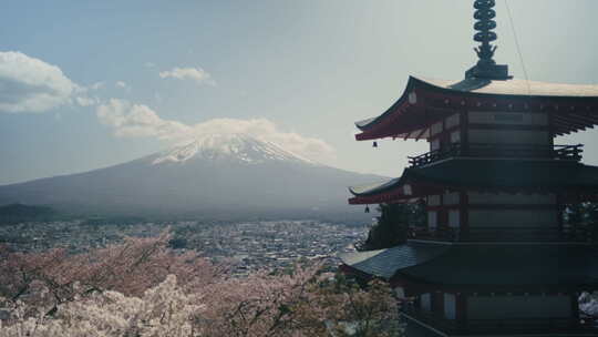 富士山前的日本宝塔