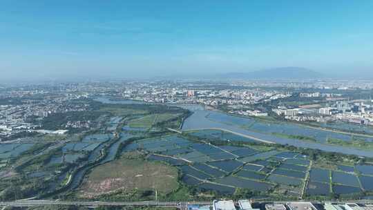 广东省东莞市寮步镇航拍城镇建筑田园风光