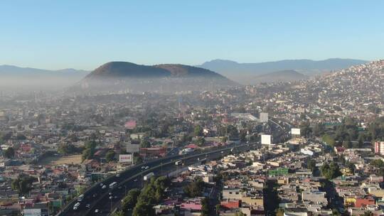 墨西哥墨西哥城城市建筑贫民窟雾霾航拍