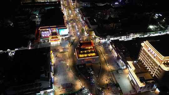 河南开封鼓楼夜景灯光航拍 