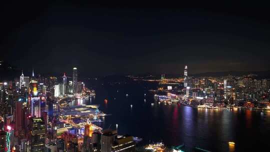 香港维多利亚港夜景航拍