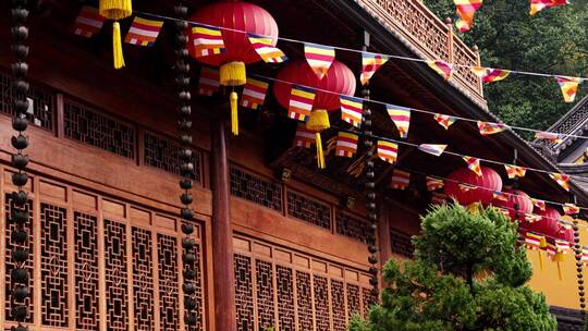 杭州寺庙雨天法喜寺空镜升格慢动作素材