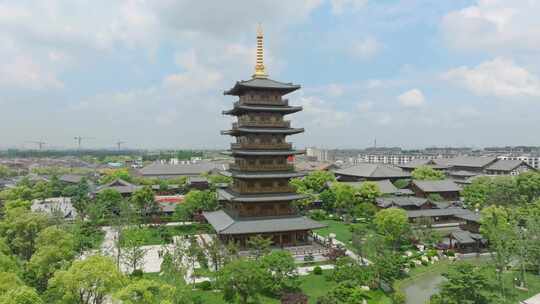 上海宝山寺寺庙中式建筑航拍