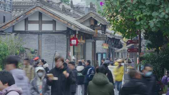 古镇街道老街游客行人