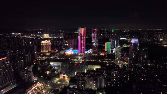 江门五邑华侨广场万达广场夜景航拍