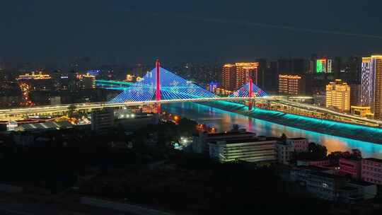 航拍宜昌至喜长江大桥夜景