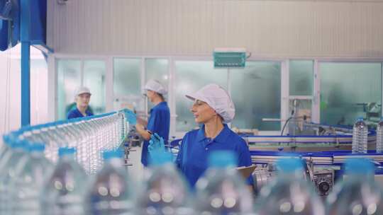 在工厂仓库工作的高加索女工团队。视频素材模板下载