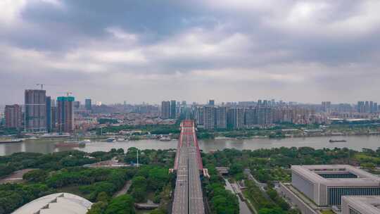 广东佛山城市风光东平大桥交通航拍延时4K