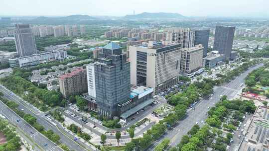 张家港城市街景航拍张家港太阳广场沙洲西路