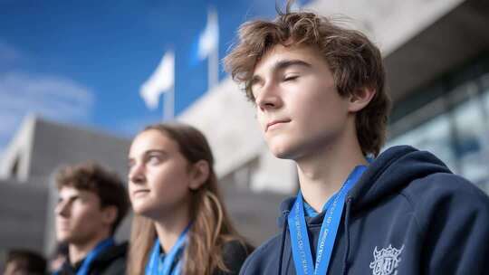 青年学生们专注眺望未来