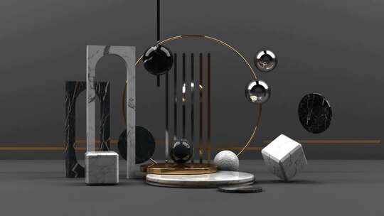 最小场景与讲台和抽象背景。金色和柔和的彩