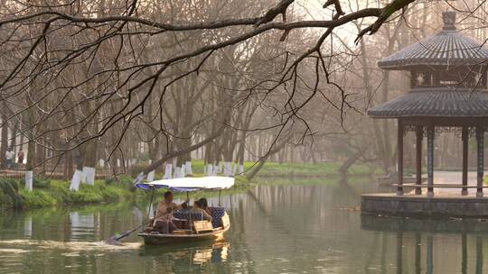 32 杭州 古风 风景 小船 树枝 湖面