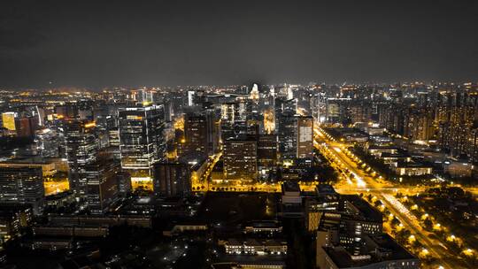 成都高新区CBD地标建筑夜景黑金风格航拍