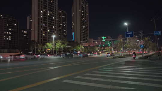 中国辽宁沈阳浑南区十字路口夜景航拍