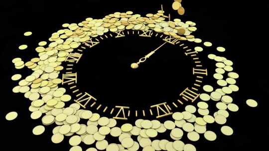 时钟时间时间流逝光影金钱金币旋转财富金融
