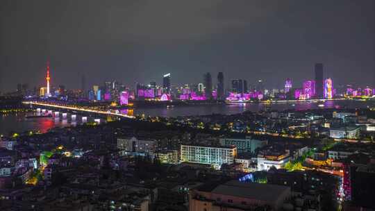 中国武汉两江四岸城市地标夜景风光