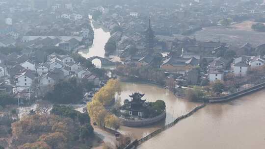 京杭大运河畔震泽古镇（航拍素材）