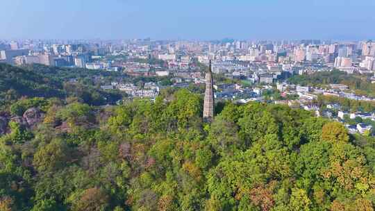 浙江杭州西湖景区宝石山保俶塔航拍旅游风景视频素材模板下载